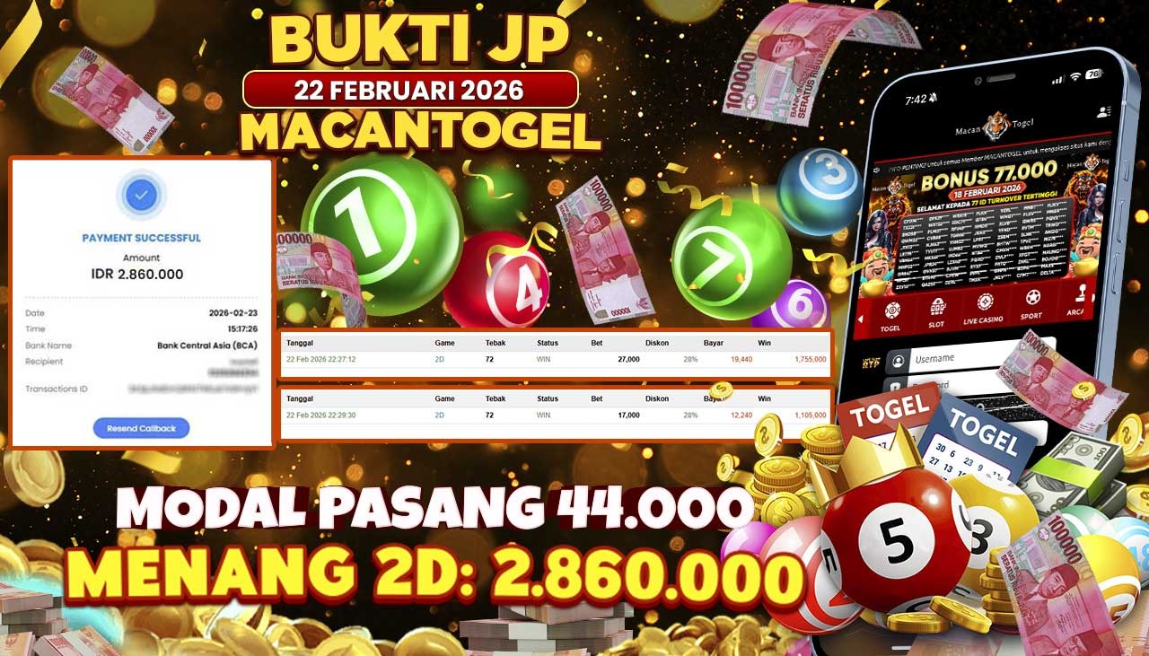 MACANTOGEL JACKPOT PERMAINAN TOGEL 2D HK Rp.2.860.000,- LUNAS