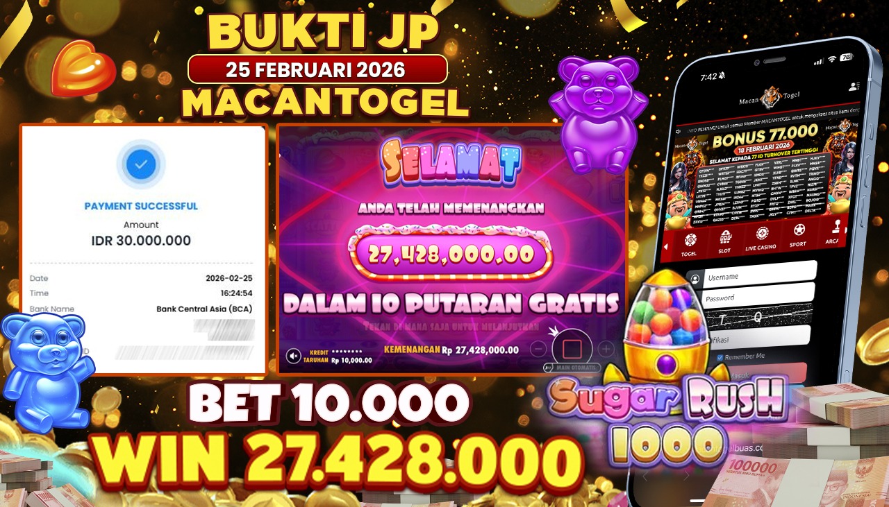 MACANTOGEL JACKPOT PERMAINAN SLOT PRAGMATIC PLAY SUGAR RUSH 1000 Rp.27.428.000,- LUNAS