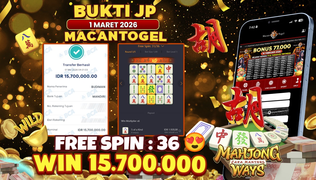 MACANTOGEL JACKPOT PERMAINAN SLOT PG SOFT MAHJONG WAYS Rp.15.700.000,- LUNAS