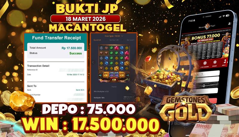 MACANTOGEL JACKPOT PERMAINAN SLOT PG SOFT GEMSTONES GOLD Rp.17.500.000,- LUNAS