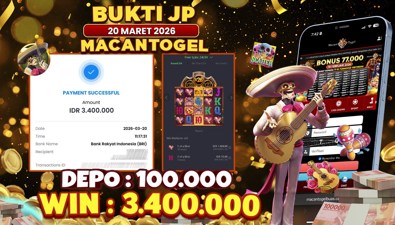 MACANTOGEL JACKPOT PERMAINAN SLOT PG SOFT WILD BANDITO Rp.3.400.000,- LUNAS