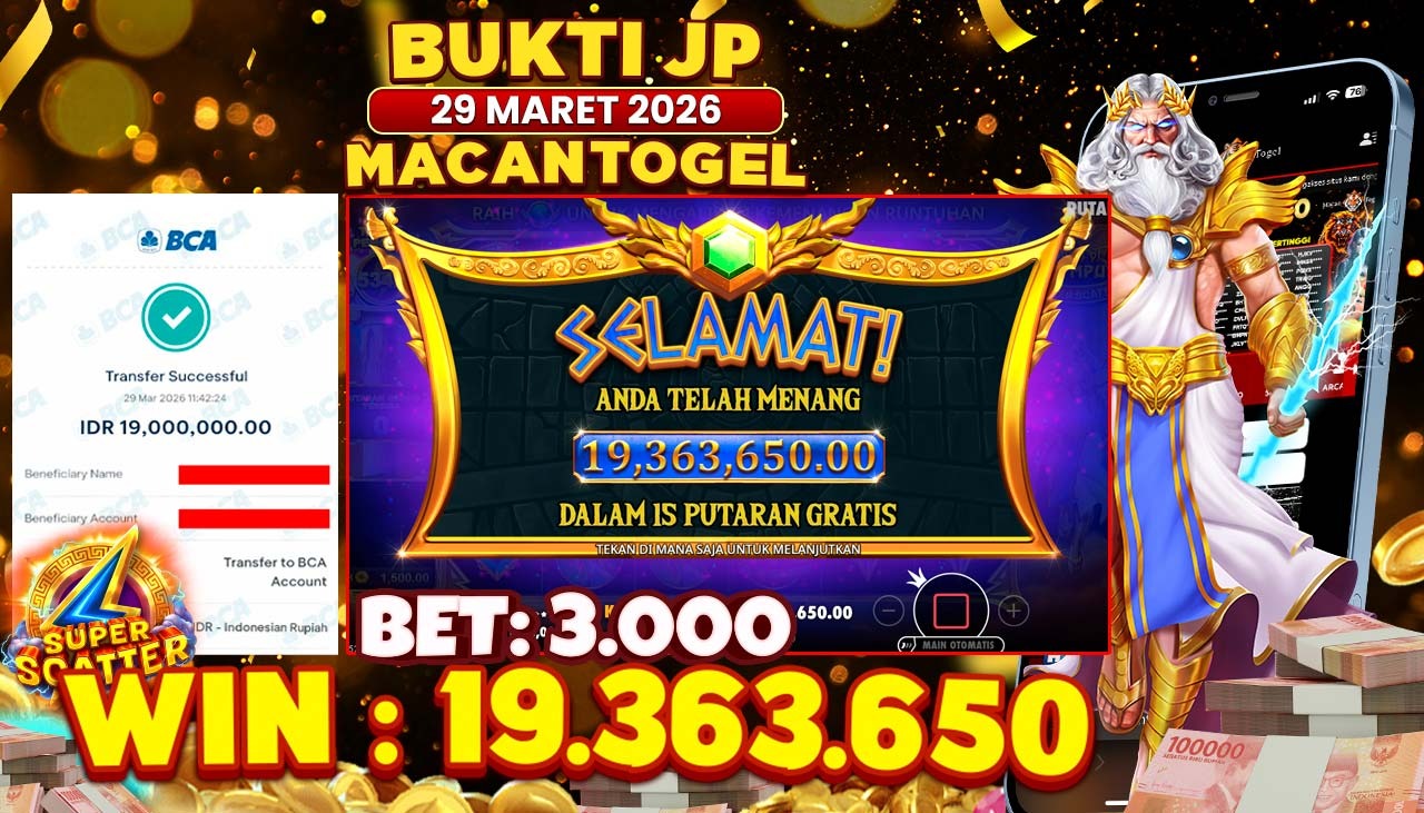 MACANTOGEL JACKPOT PERMAINAN SLOT PRAGMATIC PLAY GATE OF OLYMPUS SUPER SCATTER Rp.19.363.650,- LUNAS