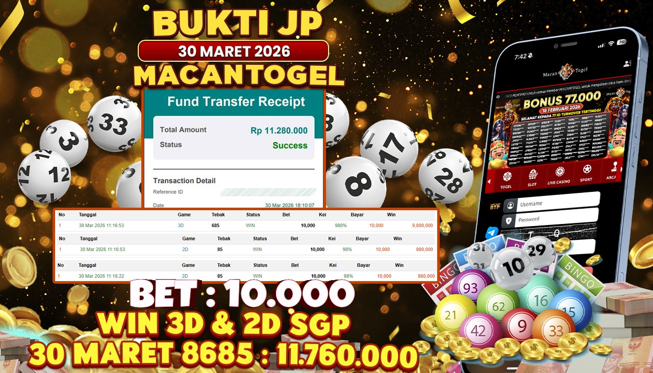 MACANTOGEL JACKPOT PERMAINAN TOGEL 4D SGP Rp.11.760.000,- LUNAS