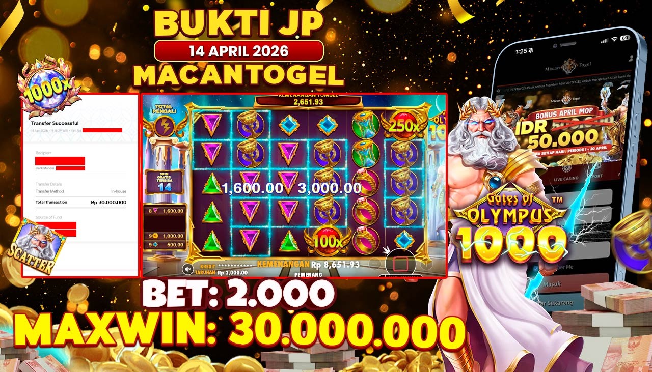 MACANTOGEL JACKPOT PERMAINAN SLOT PRAGMATIC PLAY GATES OF OLYMPUS 1000 Rp.30.000.000,- LUNAS