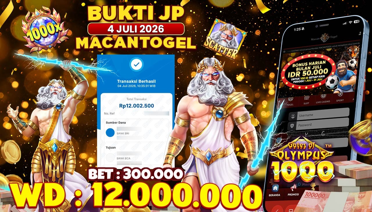 MACANTOGEL JACKPOT PERMAINAN SLOT PRAGMATIC PLAY GATES OF OLYMPUS Rp.12.000.000,- LUNAS