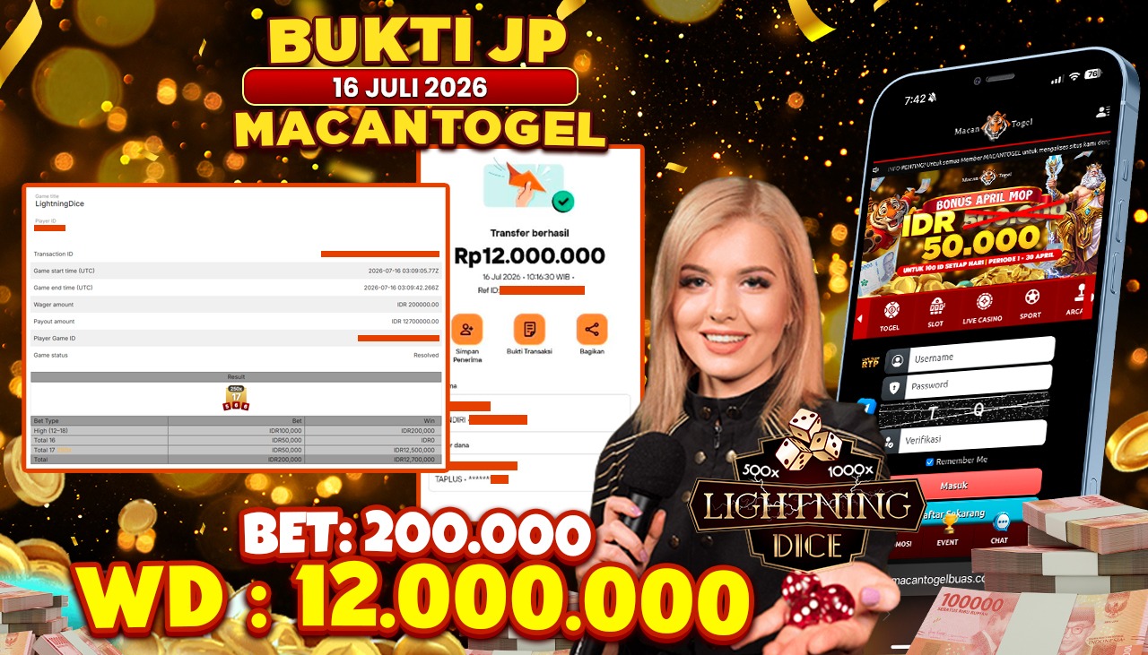 MACANTOGEL JACKPOT PERMAINAN CASINO EVOLUTION Lightning Dice Rp.12.000.000,- LUNAS