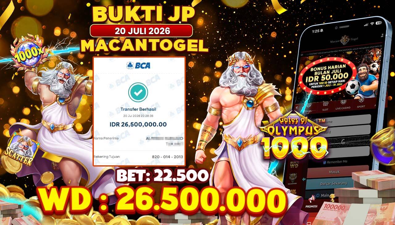 MACANTOGEL JACKPOT PERMAINAN SLOT PRAGMATIC PLAY GATES OF OLYMPUS Rp.26.500.000,- LUNAS