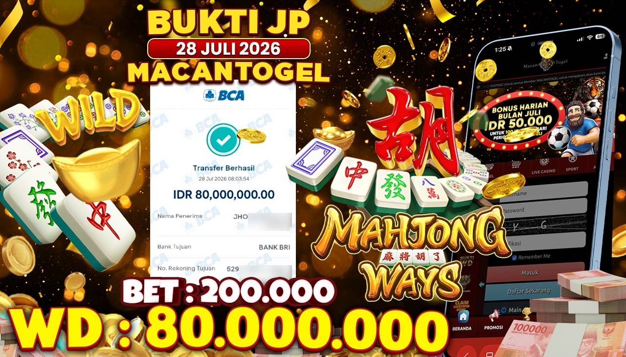 MACANTOGEL JACKPOT PERMAINAN SLOT PG SOFT MAHJONG WAYS Rp.80.000.000,- LUNAS